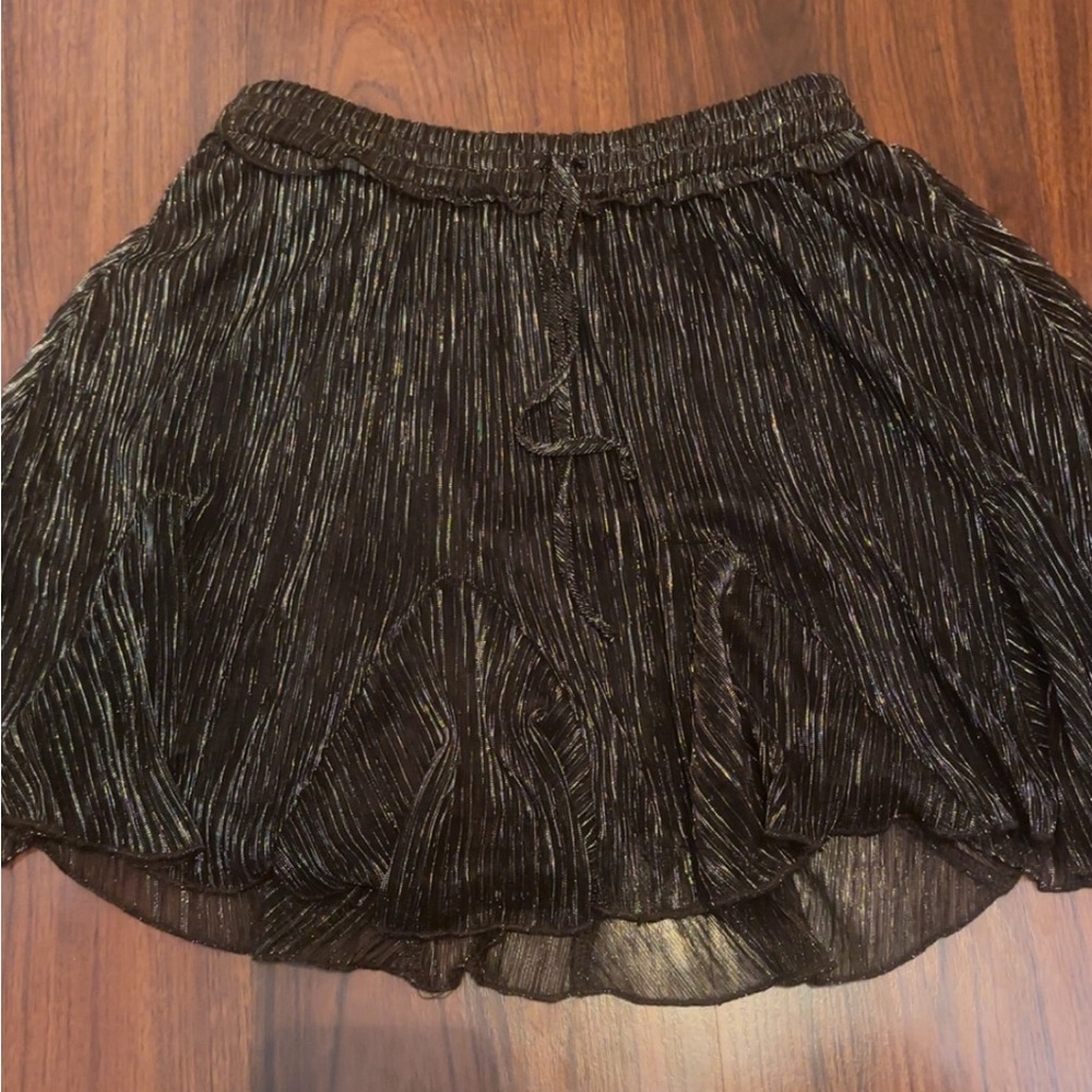 Black Mini Skater Skirt with Pleated High-Low Design